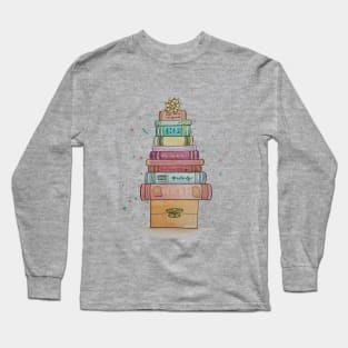 Watercolor Books Christmas Tree Long Sleeve T-Shirt